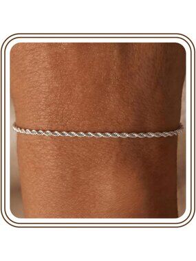 Elegant 3MM Twisted Rope Chain Bracelet in S925 Sterling Silver for Women